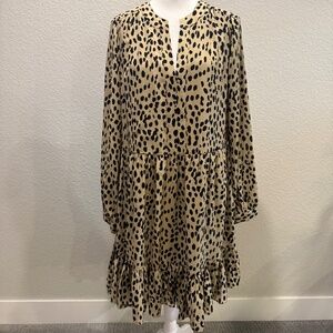 Vince Camuto leopard print long sleeve baby doll dress, size Medium